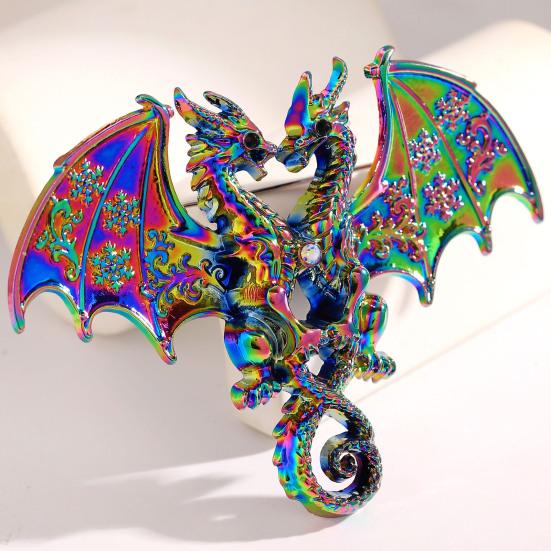 Yousheng Two-Headed Dragon Design Brooch, Gradient Enamel Electroplated Finish Safety Pin, Fade-Resistant Brooch for Suits Coats Bags