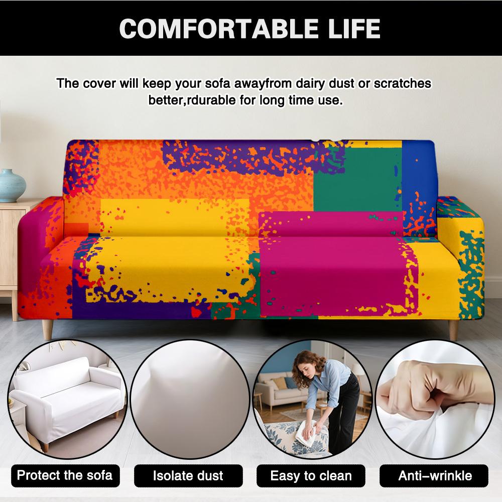 1pc Vibrant Abstract Color Block Graffiti Print Stretch Sofa Cover, Removable Washable Couch Slipcover