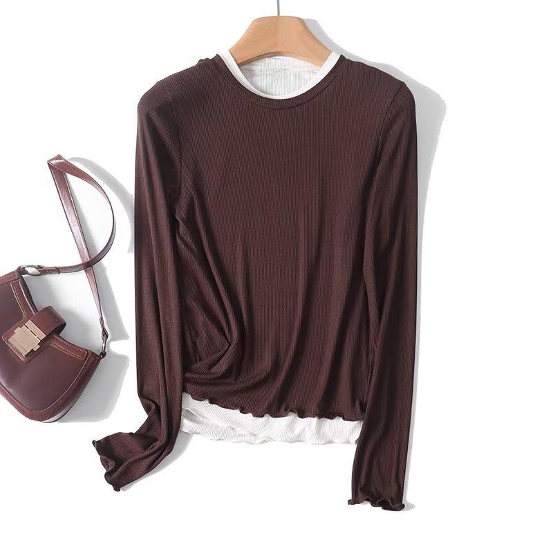 

BM&MD&ZA Women s Spring Ruffle Long Sleeve Two-in-One T-Shirt Large