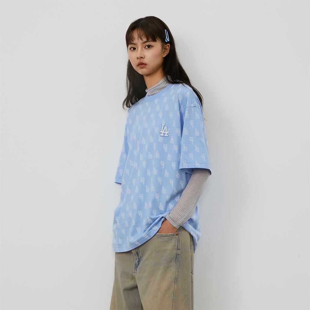 New MLB MONOGRAM Collection Los Angeles Dodgers T Shirt Unisex Sky Blue 3ATSM0243-07SBS