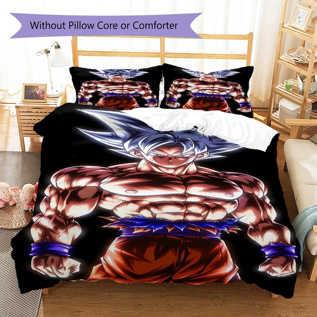 Son Goku Pattern Bedding,Quilt Set Quilt Cover Pillowcase Home Birthday Gift (1 * Duvet Cover + 2 * Pillowcase, Without Core)