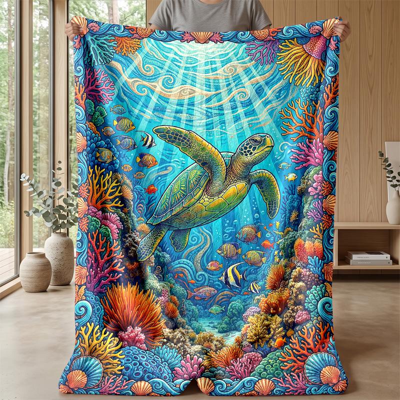 Ocean Life Adventure 18 Theme Blanket Lightweight Warm Flannel Blanket Decorative Throw Blanket for Home Decoration