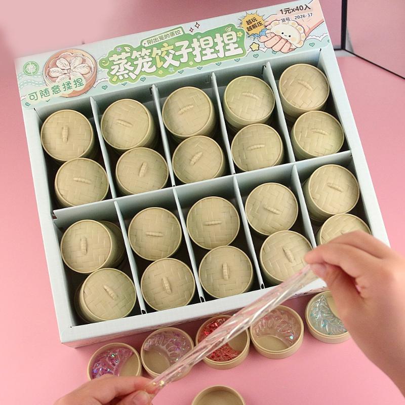 2Pcs Mini Dumplings Steamer Bun Squeezable Toys Soft Stress Relief Fidget Sensory Toy Party Favors Gift