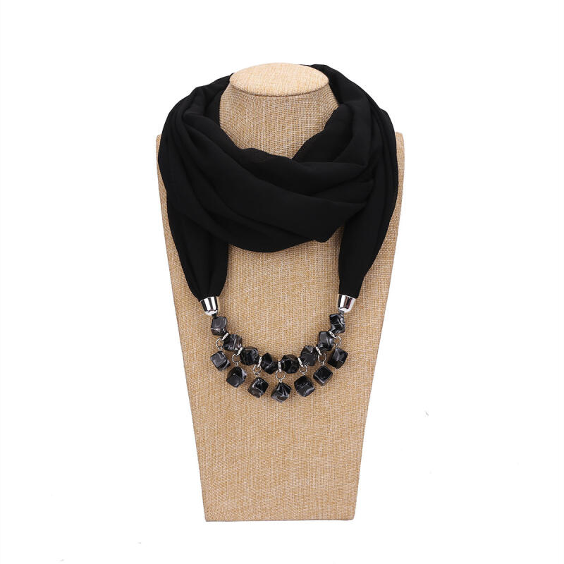 Bold Red Chiffon Scarf Necklace with Cubic Beads – Fashionable Infinity Scarf for Women, Statement Jewelry Accessory