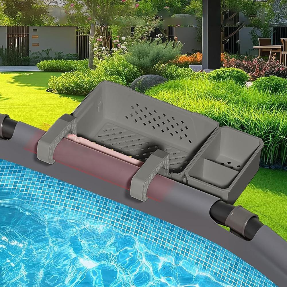 Poolside Storage Basket with Pool Cup Holders Plastic Pool Side Basket Above Ground Swimming Pool Accessories for Drinks Soap