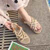2026 New Women Shoes Summer Weave Slip Cross Tied Women Roman Sandals Womens Closed Toe Peep Toe Lightweight Beach Sandals