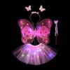 Non-Toxic 2-6 Year Led Children Costume Props Children Skirts Luminous Wing Toys Flashing Butterfly Wing Skirt Set Kids Luminous Party Toys