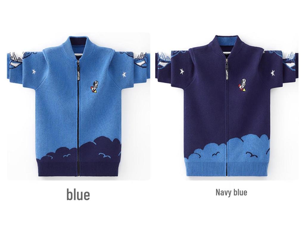 Boys' & Girls' Zip-Up Baseball Jacket, Fleece-Lined Knitted Cardigan for Kids, Spring/Autumn Style