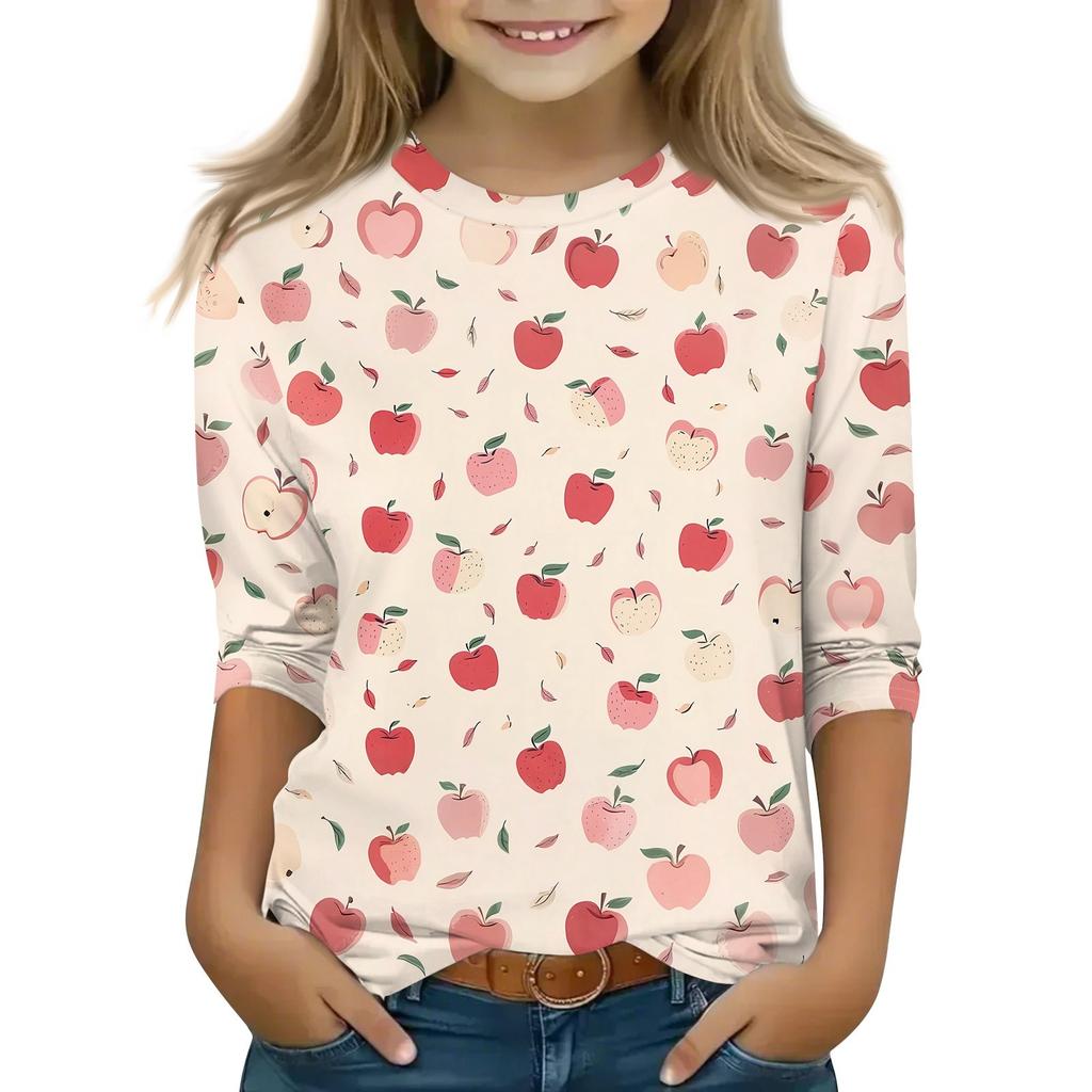 Tops à manches 3/4 pour enfants T-shirt imprimé décontracté Col rond Pull Blouse