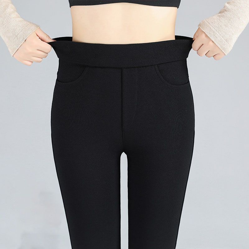 

Langsha Fall and Winter Leg Slimming Black Shaping Velvet Padded Leggings Black elastic waist pants S