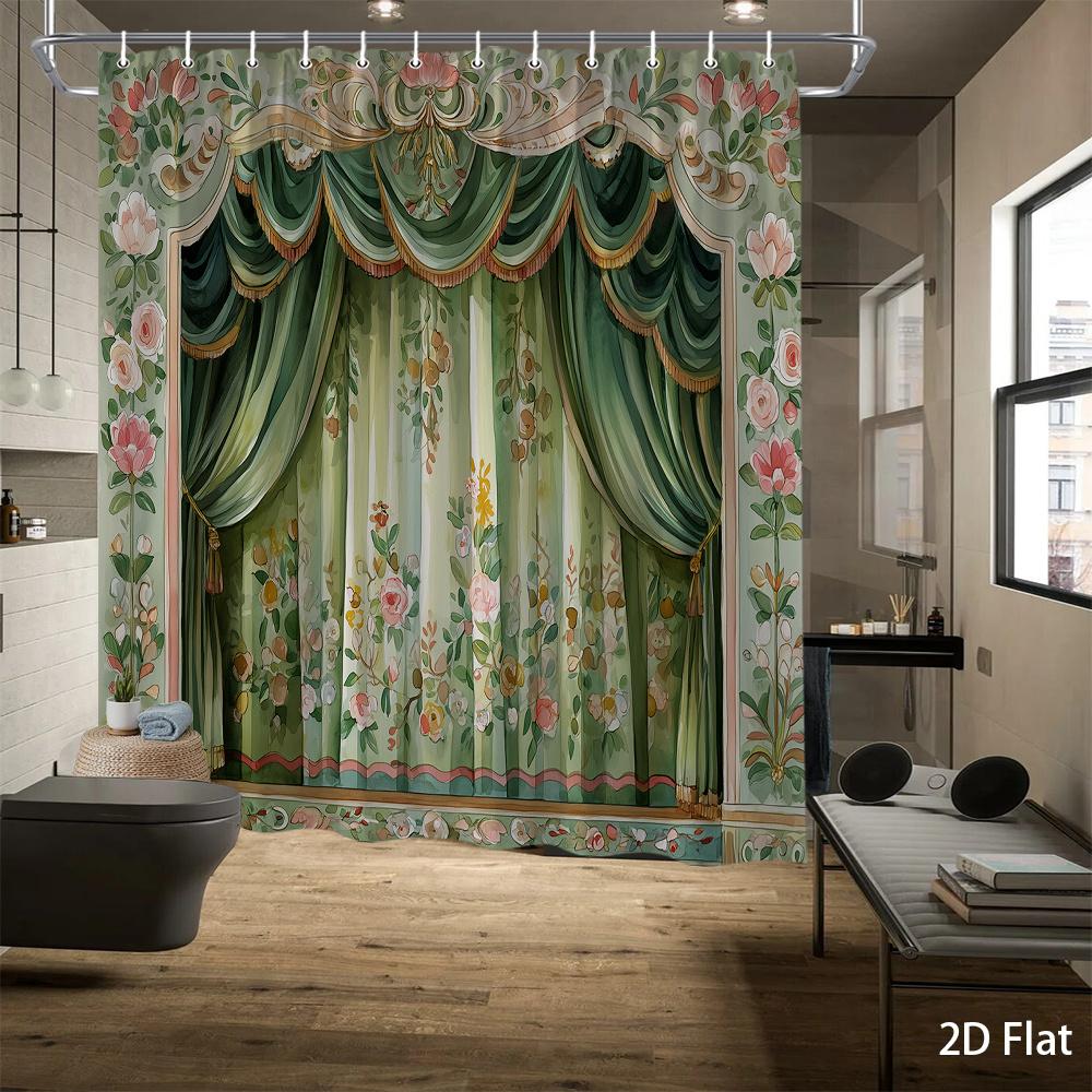 Elegant Vintage Botanical Floral Shower Curtain Waterproof Greenery Bathroom Shower Curtain Liner Cottagecore Decor for Modern B