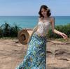 White Jacquard Strap Beauty Back Tube Top Women's Summer Slim Fit Holiday Style Spice Girl Long Dress Set