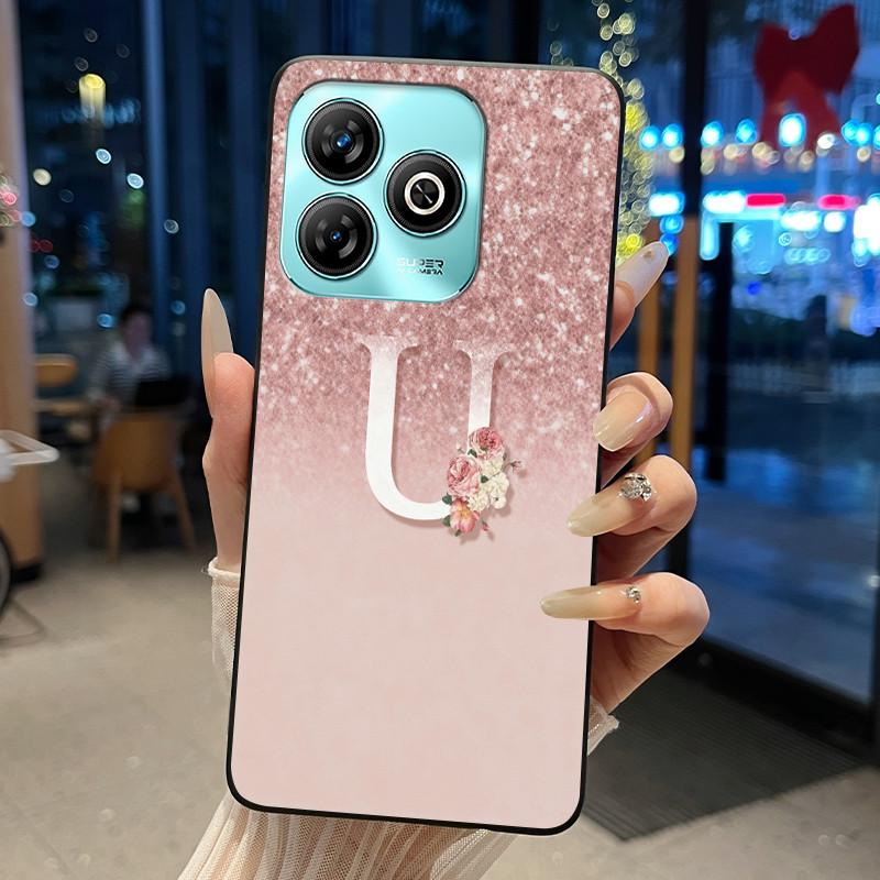 Lucky Letter Jelly Color Simple Phone Case For ZTE Blade A75 4G Soft Black Case ZTE Blade A75 4G Anti-scratch Cover