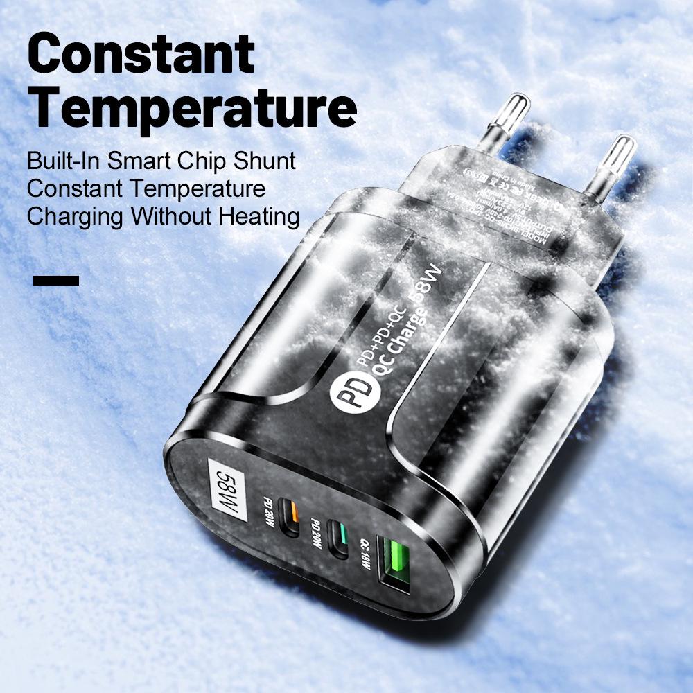 58W Multi-Plug Fast Charger with Dual USB & Type-C PD Ports
