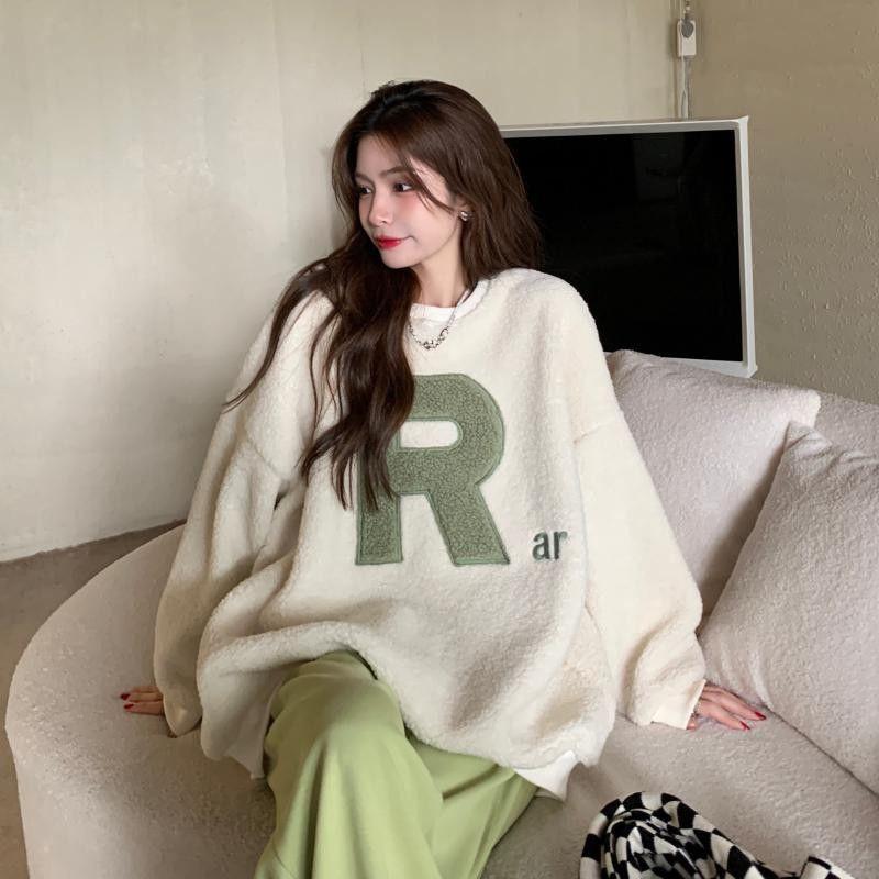 

Korean Version Crew Neck Letter Loose Large Size Long Sleeve Medium and Long Sweater High Quality Durable Construction Practical Daily Use M