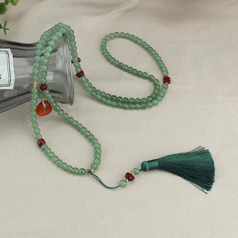 Chinese Style Tassel Beaded Necklace Ethnic Style Women Buddhist Buddha Meditation Necklace Cheongsam Sweater Chain Jewelry