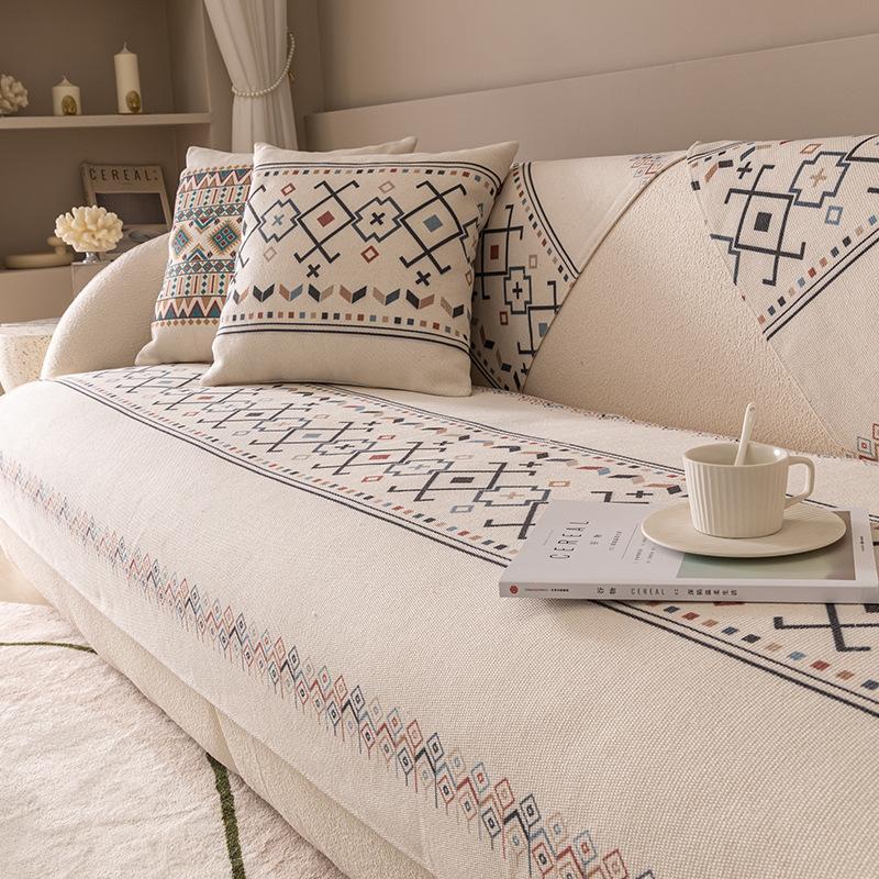 Cotton and Linen Sofa Cushion Four Seasons Universal Wind Backrest Towel Cover Cloth Non-Slip Sofa Cover Towel
