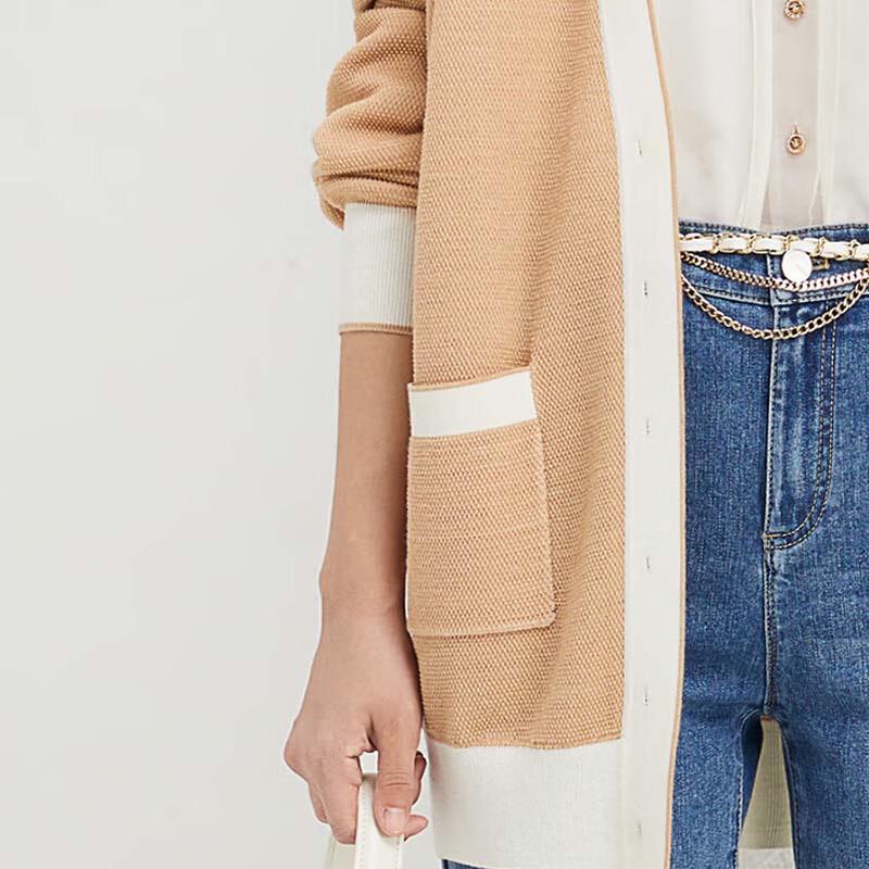 JESSIE Women's Simple V-Neck Contrasting Placket Knit Cardigan