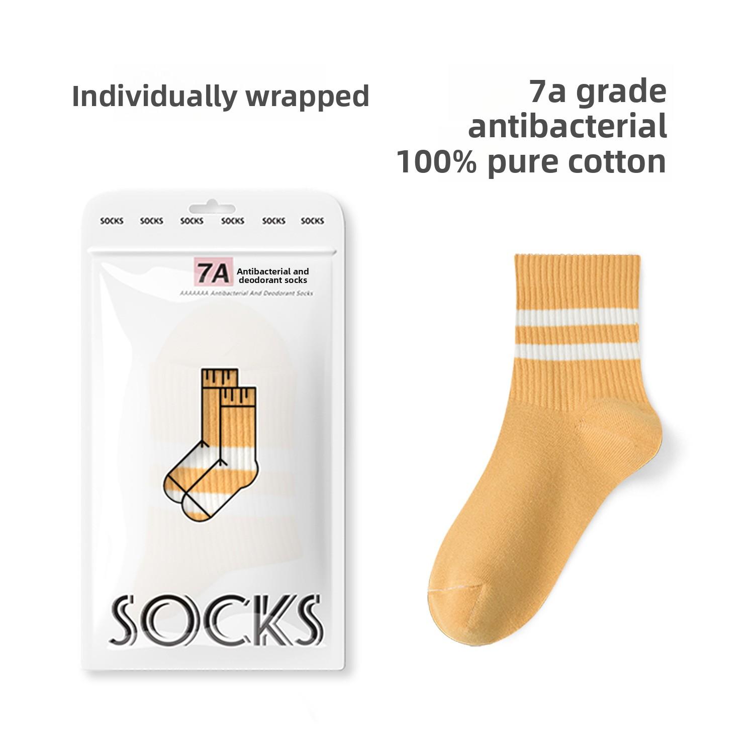 

Женские летние тонкие полосатые хлопковые спортивные носки-гольфы 7A с антисептическим и дезодорирующим эффектом 1 pair жёлтый