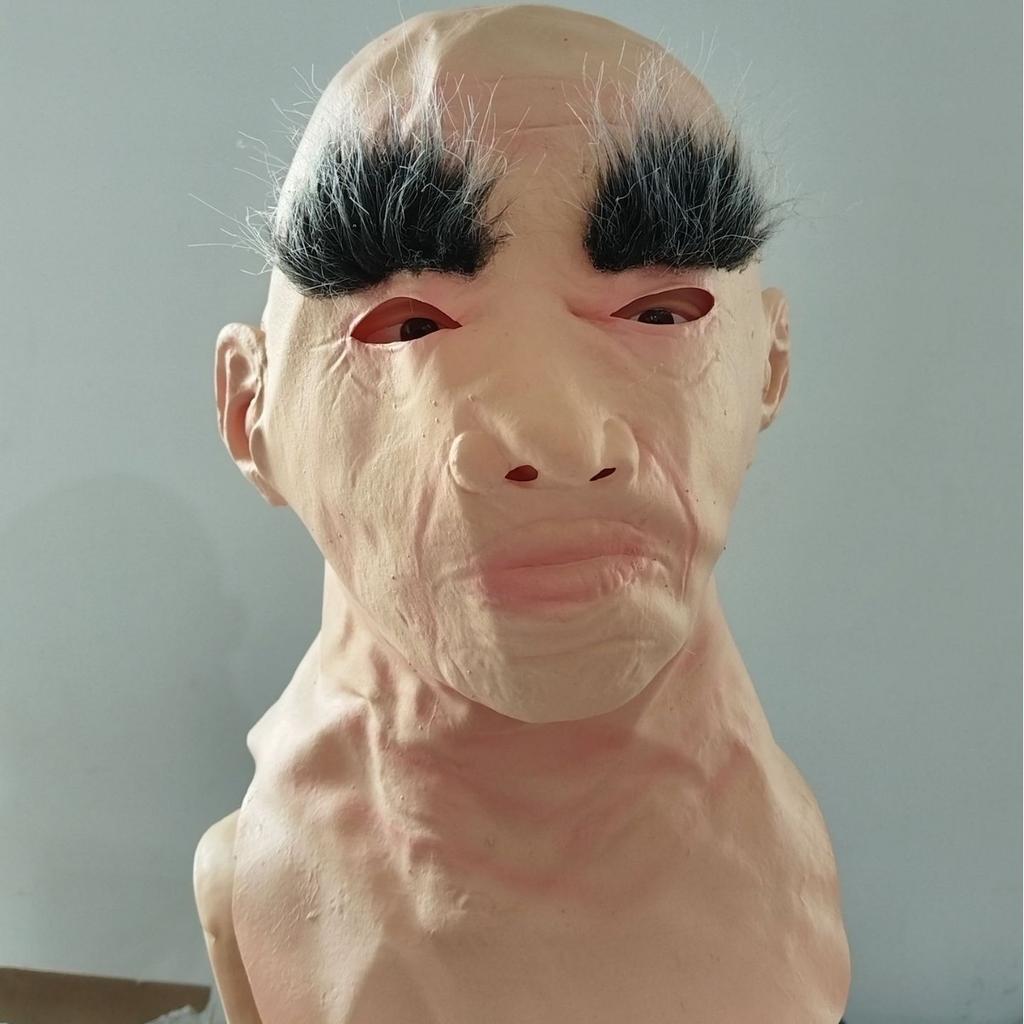 Old Man Mask Halloween New Face Wig Hood Old Man Head Horror Props
