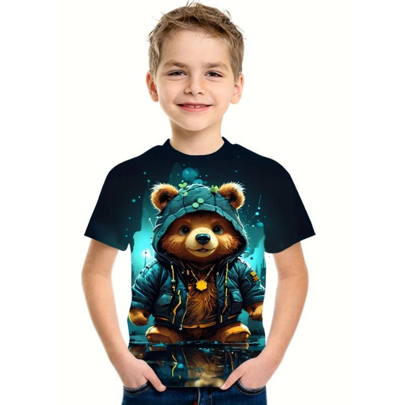 Kids Boys Clothes Short Sleeve Cool Bear Print Children Summer Clothes Boys Tshirt Casual Stylish Girl Clothes O-Neck Child Tops