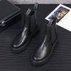 Fashion Korean Designer Mens Fashion Platform Boots Black White Genuine Leather Shoes Trend Handsome Chelsea Boot Cowboy Short Botas Man