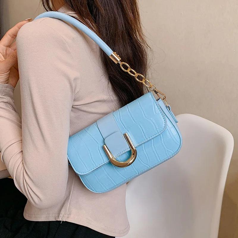 Fashi Crocodile Print Women Shoulder Bags Soft Pu Leather Ladies Handbags Underarm Purse Clutch Small Square Bag for Female