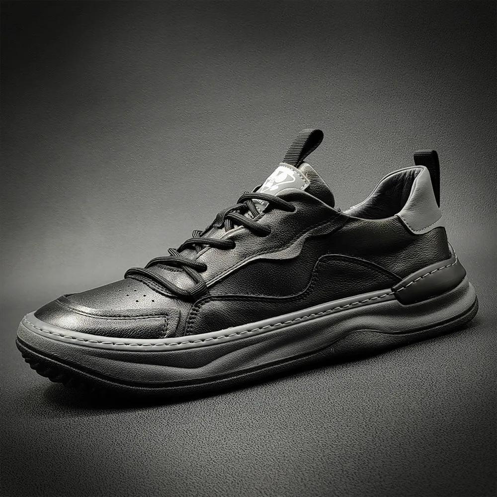 Høykvalitets Sneakers Flat med Ekte Skinnsko for Menn Pustende Utendørs Fritidssko Menn Platformsko Tenis Masculinos