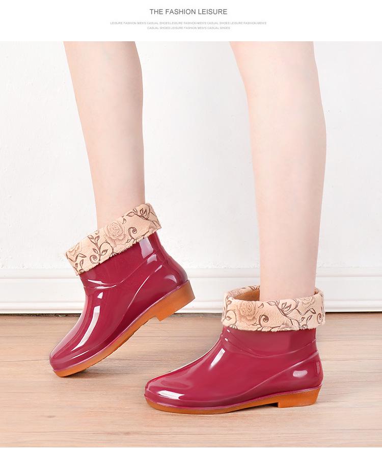 Women's Slip-On Waterproof Short Rain Boots, Non-Slip Mom Shoes for Kitchen, Home & Garden with Tendon Sole