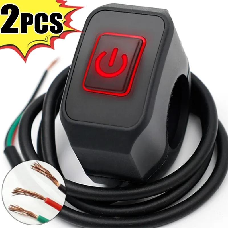 22mm Motorcycle Retrofit Switch Headlight Horn Control On/Off With LED Display Light Switch Button Handlebar Mount