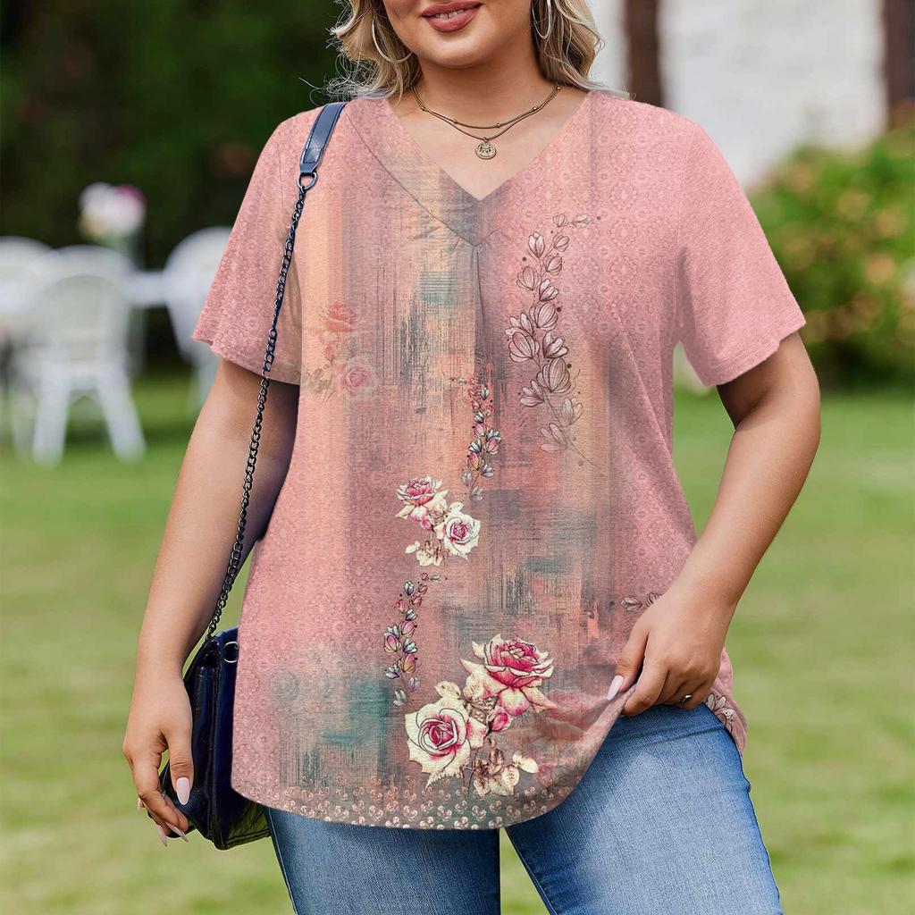 Modische Damen Übergröße Lässige Lockere Kurzarm Elegante V-Ausschnitt Bluse Für die Arbeit