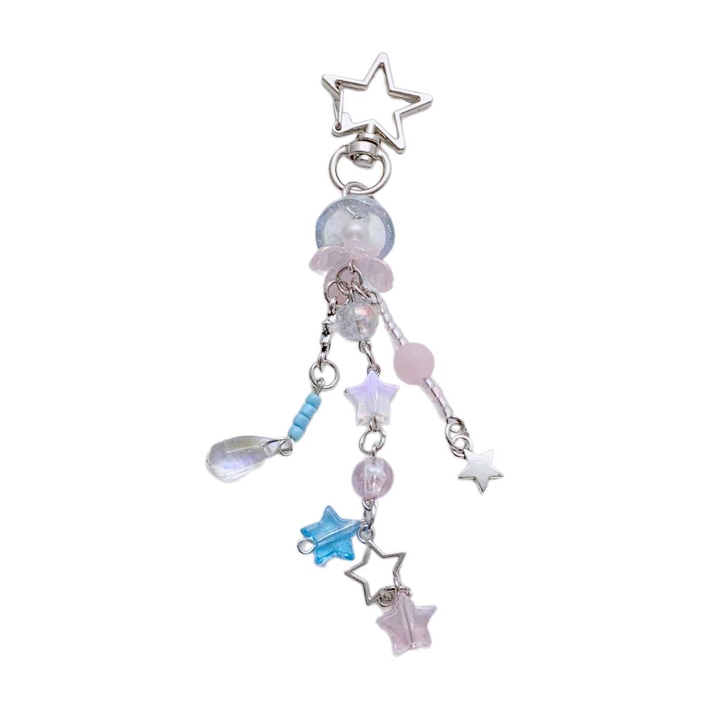 Lovely Girly Acrylics Star Floral Beaded Phone Chain Charm Versatile Bag Pendant Decoration and Keychain Holder
