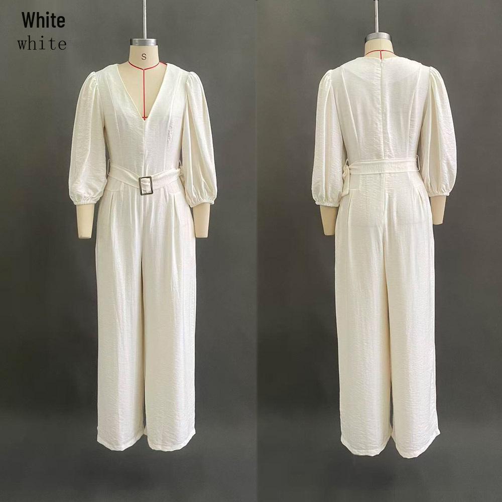 

Spring 2026 Collection Women’s Casual Deep V-Neck Solid Color Loose Jumpsuit 2XL
