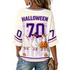Women's Casual Fashion Three-Quarter Sleeve V-Neck Top with Halloween Print