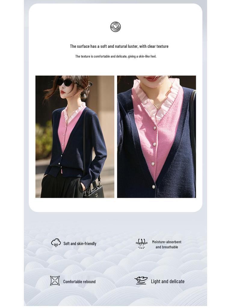 Women's V-Neck Loose Knit Cardigan Sweater - Plus Size Long Sleeve Top.