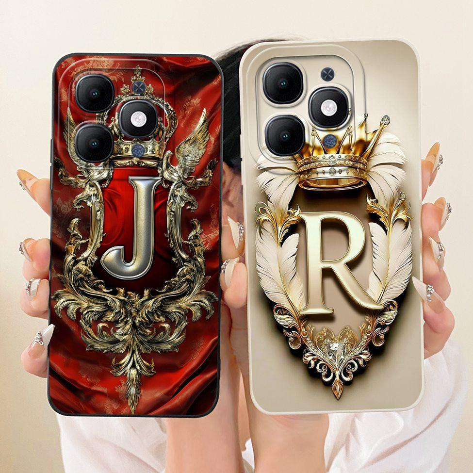 For ITEL A6610L Cover For ITEL A90 4G Case Silicone Luxury Crown A-Z Letters 2D Flat Pattern Soft Phone Case For ITEL A 90 4G