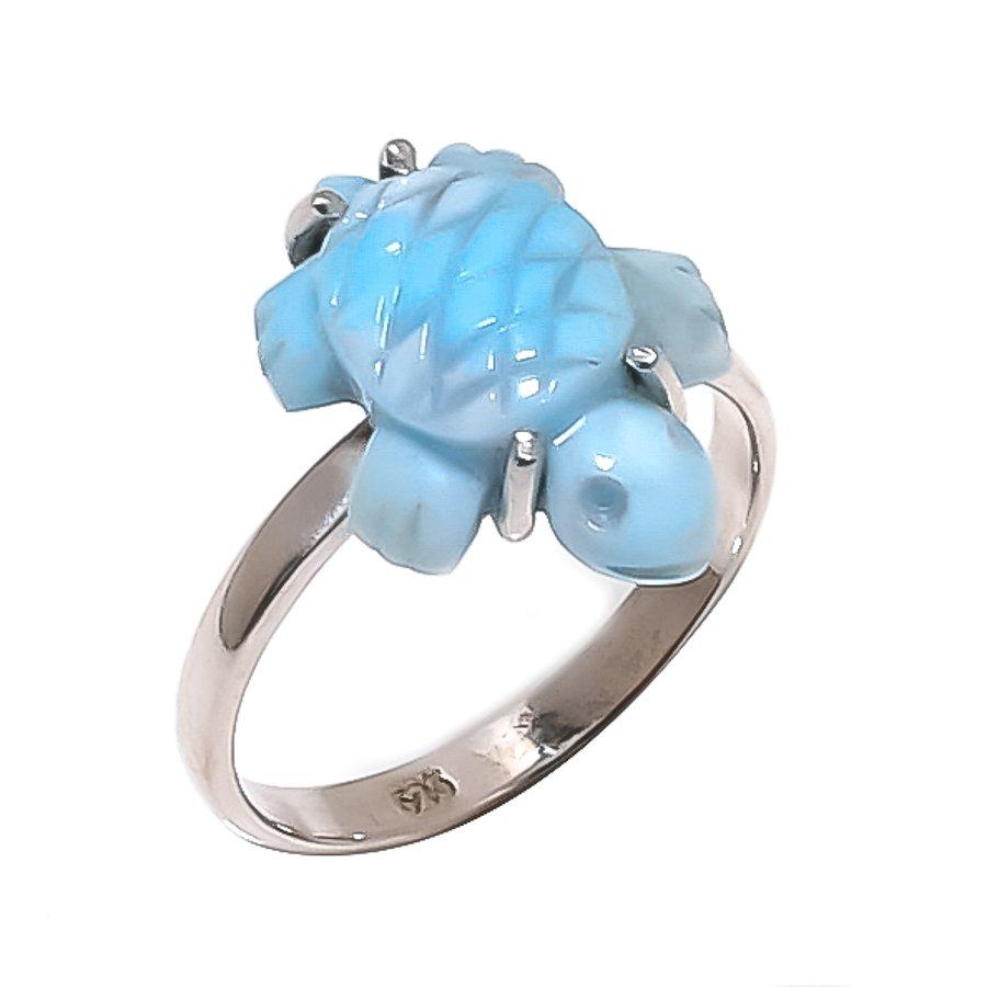 

Natural Larimar Gemstone Handmade 925 Sterling Silver Jewelry Ring Size 7 e4E79