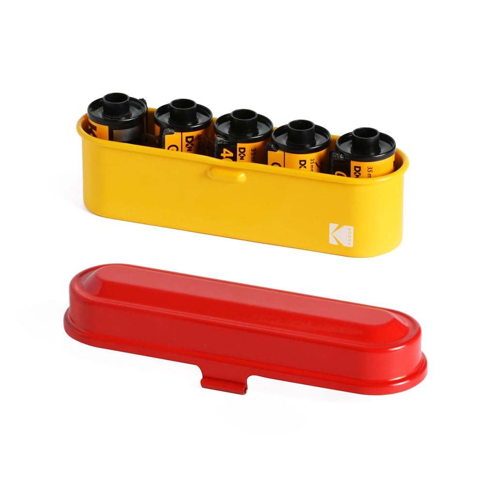 KODAK Film Case for 5 rolls of 35mm film retro steel case for organizing and protecting your film rolls not - - Compact, (Red) (Film included)