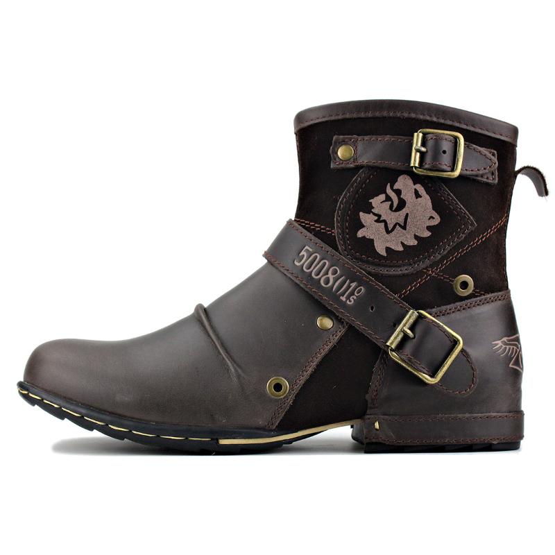 Moda Le Quattro Stagioni Moda Scarpe da Uomo Stivali Pelle Vintage Motociclista Stivali Maschili Equitazione Retro Stile Metallo Cerniere Scarpe da Uomo