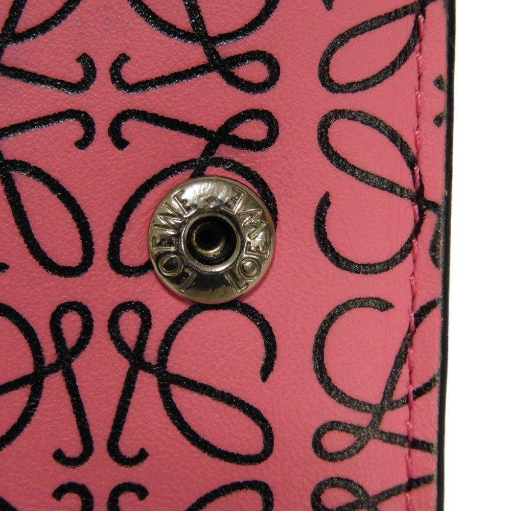 Used 12695 Small Vertical Trifold Wallet 107.55GS97 7942 Calfskin Black Repeat Anagram Pink Women's from Japan AUTHENTIC