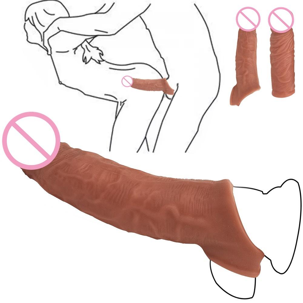 Men's Soft Rubber Exotic Condom Simulation Penis Crystal Set TPE Sex Toys Sex Product Long and Thick Penis Ring