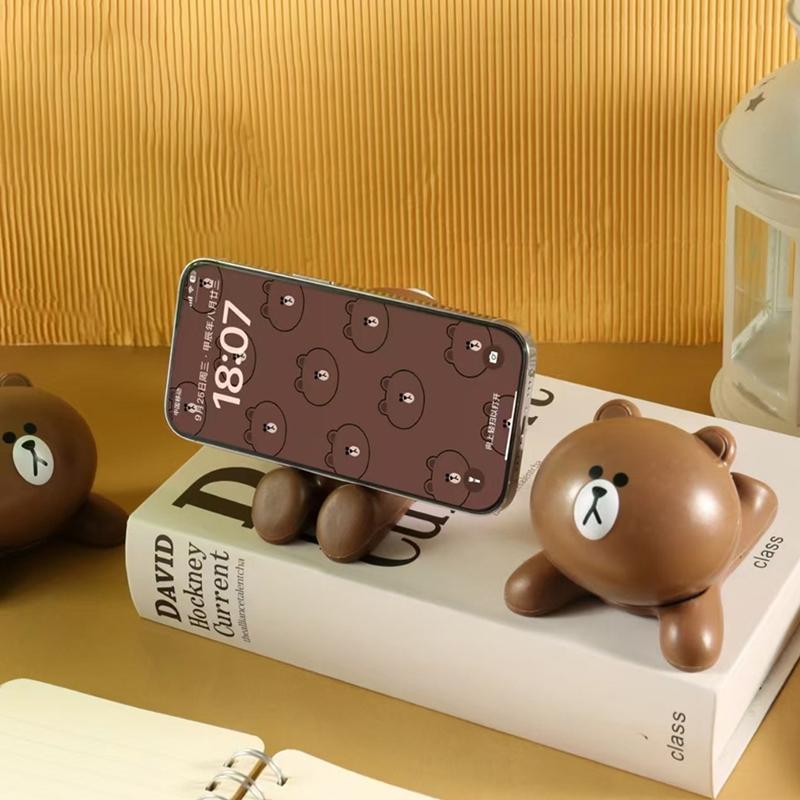 Cartoon Brown Bear Pvc Material Doll Desktop Tablet Phone Holder Kawaii Office Creative Desktop Decorative Ornaments