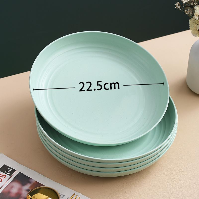 Wheat Straw Round Vegetable Plate Household Large Vegetable Plate Set Drop-Resistant Snack Plastic Plate Fruit Plate