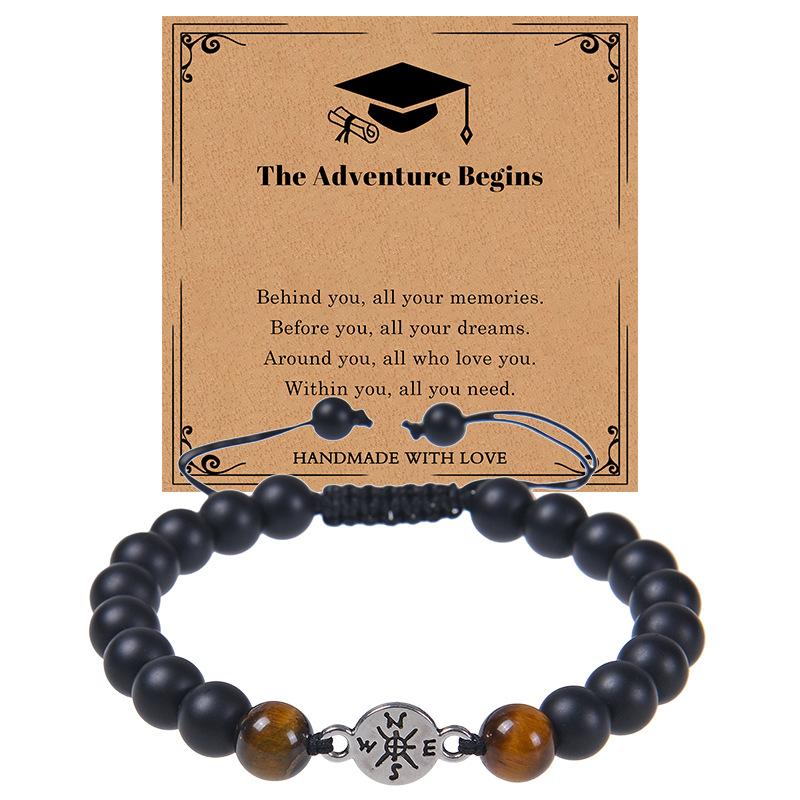 Creative Natural Stone Compass Bracelet Tiger Eye Stone Black Magnet Bead Bracelet Weaving Graduation Season Gift
