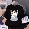 Cross-Border E-commerce Women's Cartoon Kitten Print Short-Sleeve T-Shirt, 2026 Summer, Plus Size, Loose Fit, Trendy Slimming Design.