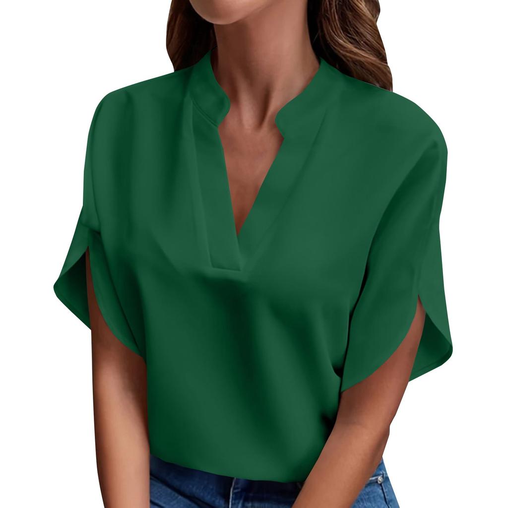 Women's Summer Casual Solid Colour V-Neck Loose Shirt Breathable Lightweight Comfortable Top