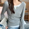 Fake Two Piece Patchwork Bottoming Shirts Women Autumn Fashion Contrasting Thermal Base Shirts Korean Streetwear Versatile Tops