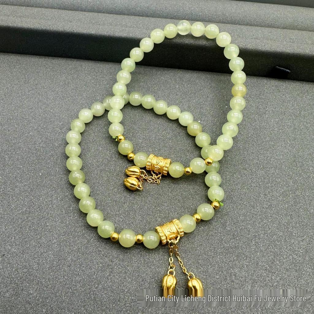 Two Lives Joy S925 Sterling Silver Gold-Plated Bracelet with Rotating Lotus & Hetian Jade - Elegant Gift for Girlfriend