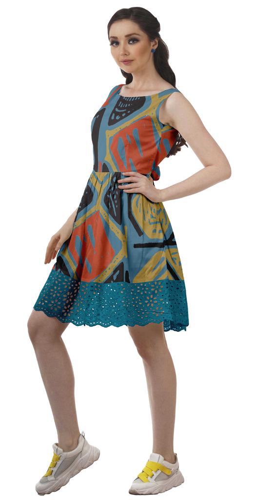 Moomaya Printed Lace Evening Mini Dress For Party Sleeveless Women Clothing