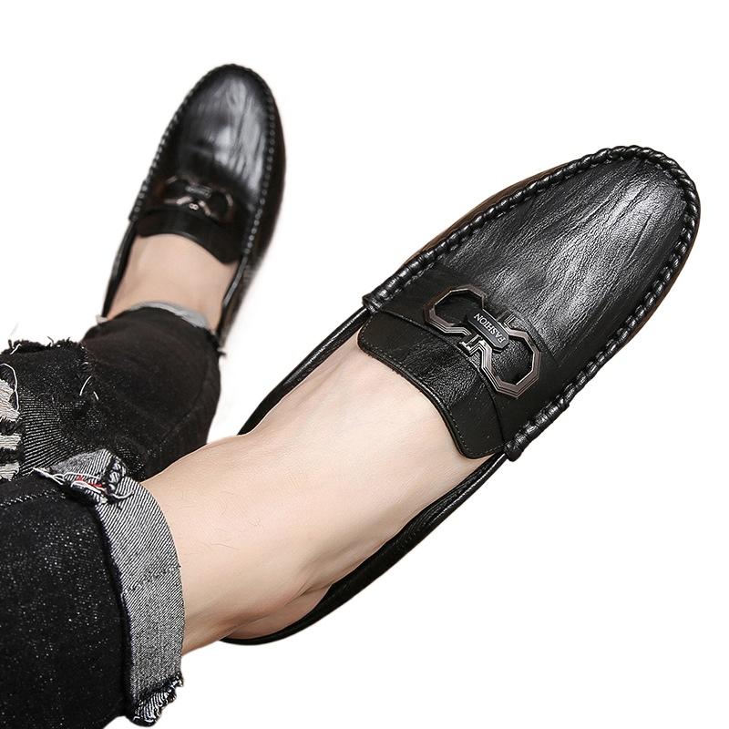 2025 Summer Men's Closed-Toe Slip-On Loafers Backless Moccasin Shoes Comfortable Breathable Casual Slide Sandals for Lazy Style